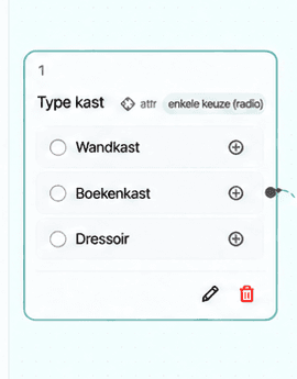Focused crop of the visual form builder with three connected choice steps.